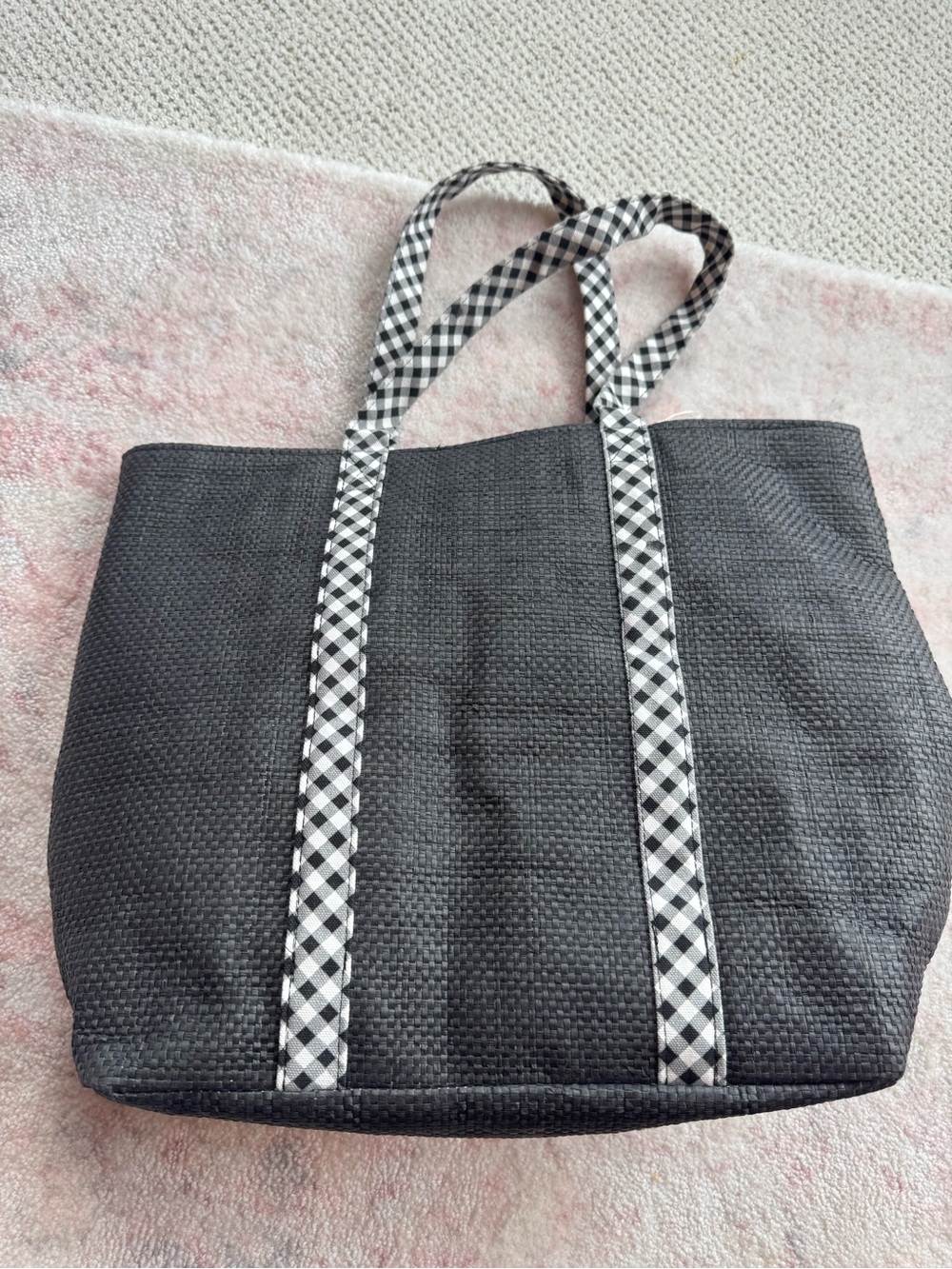 Mud Pie Black Lined Tote with Button Closure - Picture 2 of 4